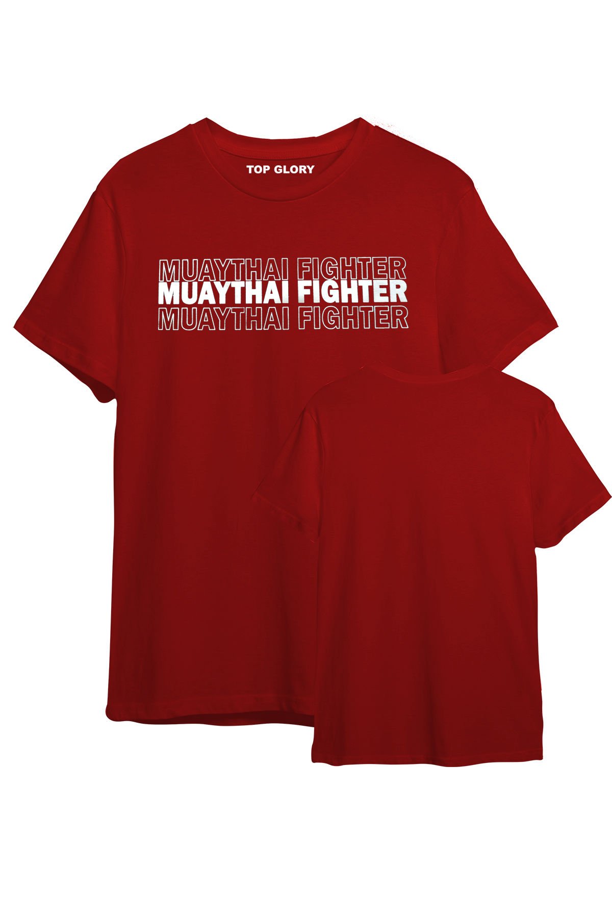 TOP GLORY Muay Thai Baskılı Kırmızı T-shirt Muay Thai Tişörtü TR1017