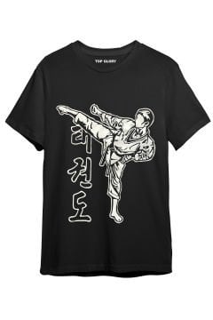 TOP GLORY Taekwondo Baskılı Siyah T-shirt Taekwondo Tişörtü TR1012