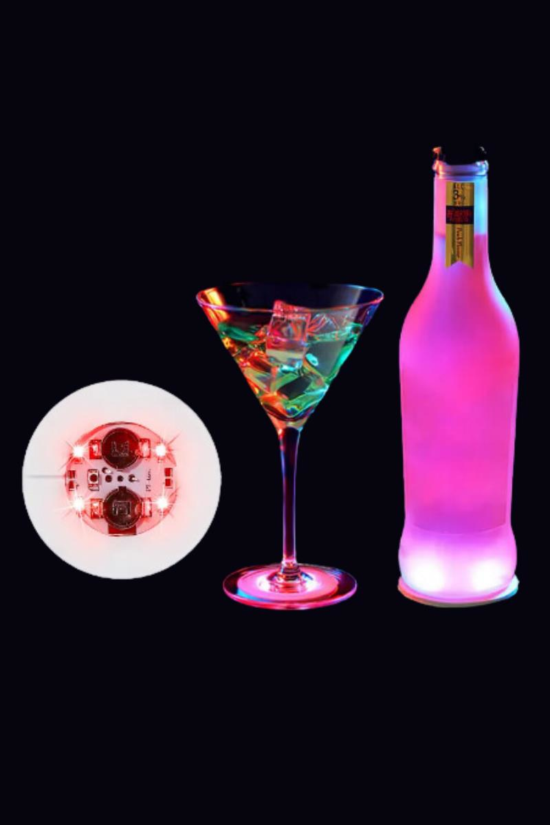 Led Işıklı RGB Bardak Altlığı Düğün Parti Kokteyl Lambası Şişe Vazo Altı Aydınlatma Dekor Lambası
