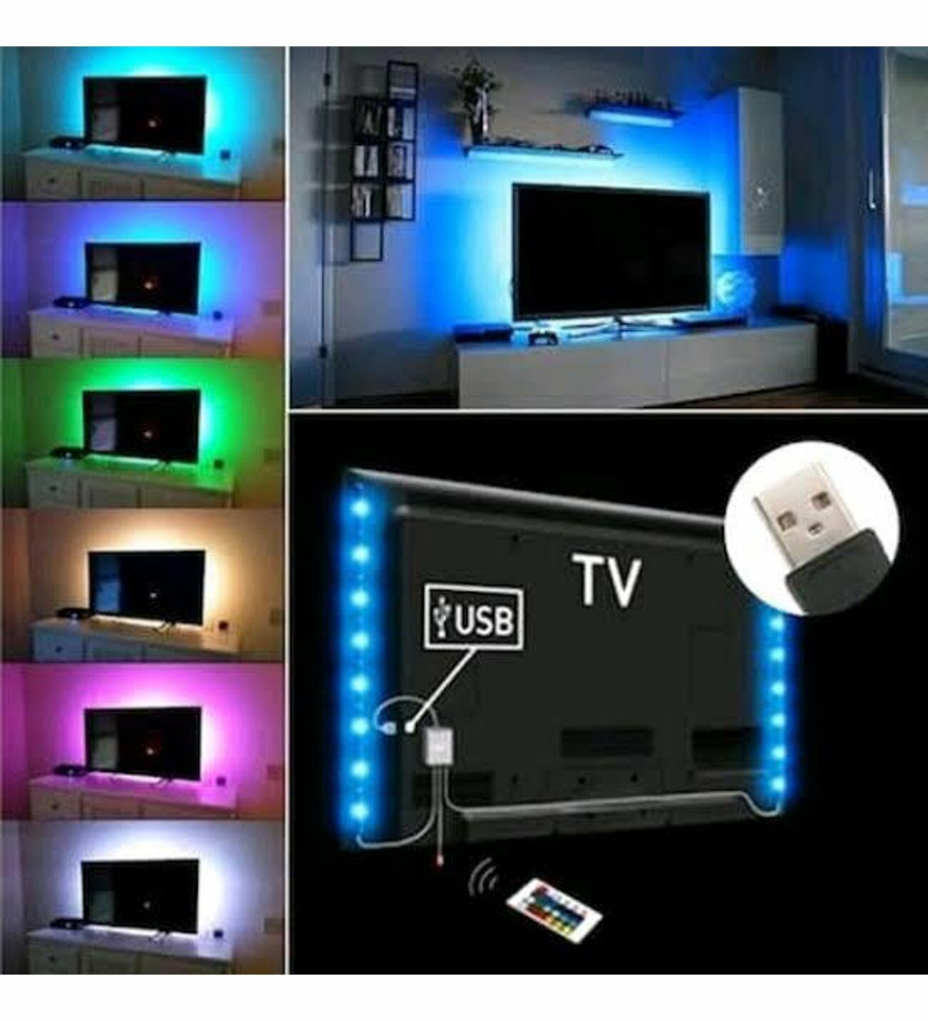 Televizyon Monitör Arkası Kumandalı Rgb Şerit Led 3 Metre