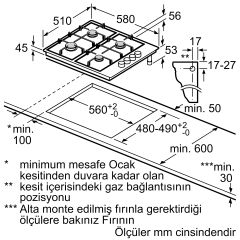 Profilo OB36P5B82D Paslanmaz Çelik Ankastre Ocak