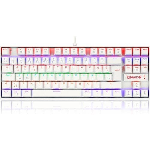 REDRAGON K552 Kumara Beyaz Mekanik Oyuncu Klavyesi Red Switch Türkçe Q Klavye Rainbow Aydınlatma