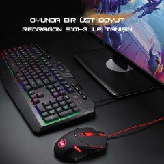 Redragon S101-3 Kablolu Türkçe Q Rgb Oyuncu Klavyesi ve Arkadan Aydınlatmalı Kırmızı Mouse / Oyuncu Klavye Mouse Seti Siyah Redragon S101-3