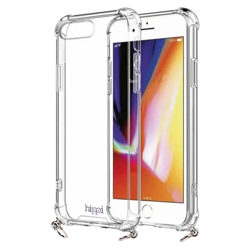 Hippi iPhone 7-8 Darbe Emici Dayanıklı Sert Şeffaf Silikonlu Askılı Telefon Kılıfı