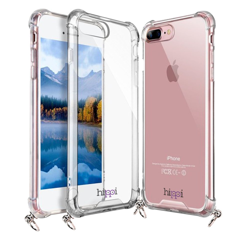 Hippi iPhone 7 Plus Darbe Emici Dayanıklı Sert Şeffaf Silikonlu Askılı Telefon Kılıfı