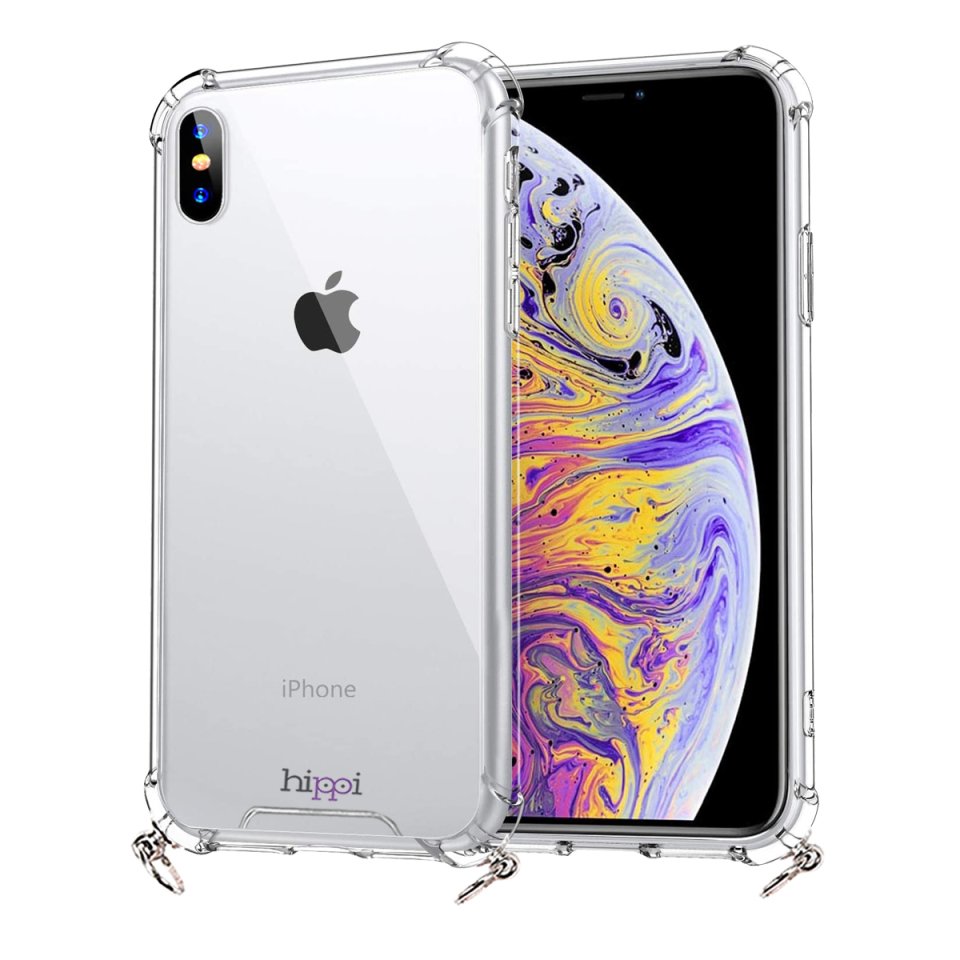 Hippi iPhone X Uyumlu Darbe Emici Dayanıklı Sert Şeffaf Silikonlu Askılı Telefon Kılıfı