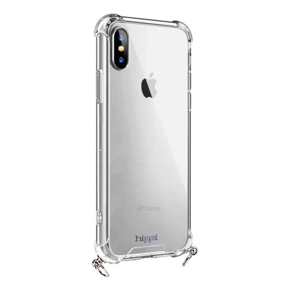 Hippi iPhone X Uyumlu Darbe Emici Dayanıklı Sert Şeffaf Silikonlu Askılı Telefon Kılıfı