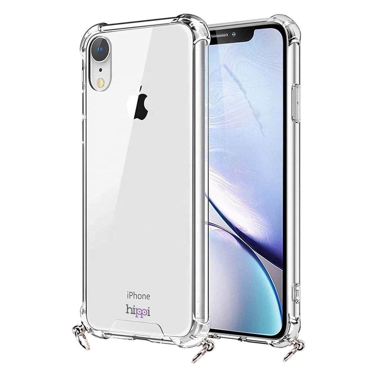 Hippi iPhone XR Uyumlu Darbe Emici Dayanıklı Sert Şeffaf Silikonlu Askılı Telefon Kılıfı