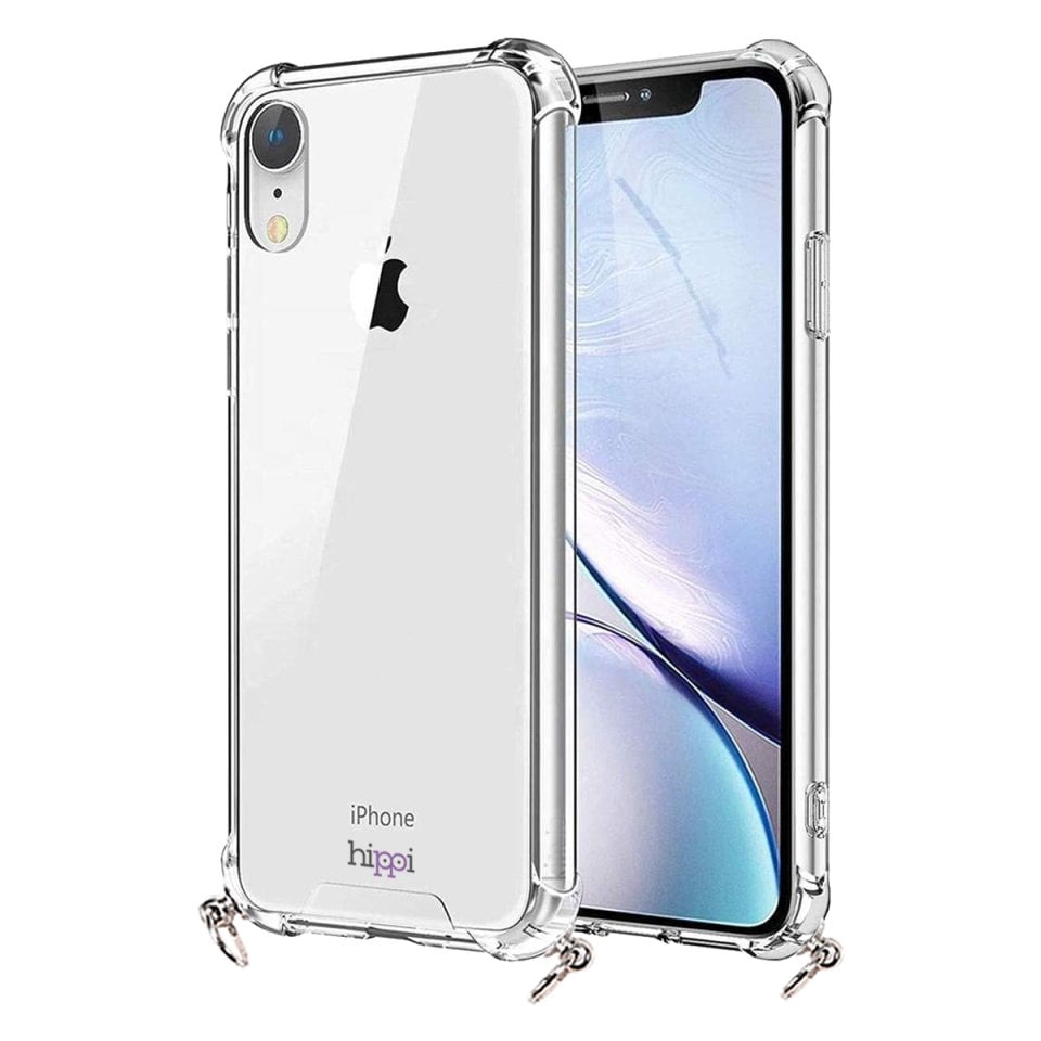 Hippi iPhone XR Uyumlu Darbe Emici Dayanıklı Sert Şeffaf Silikonlu Askılı Telefon Kılıfı