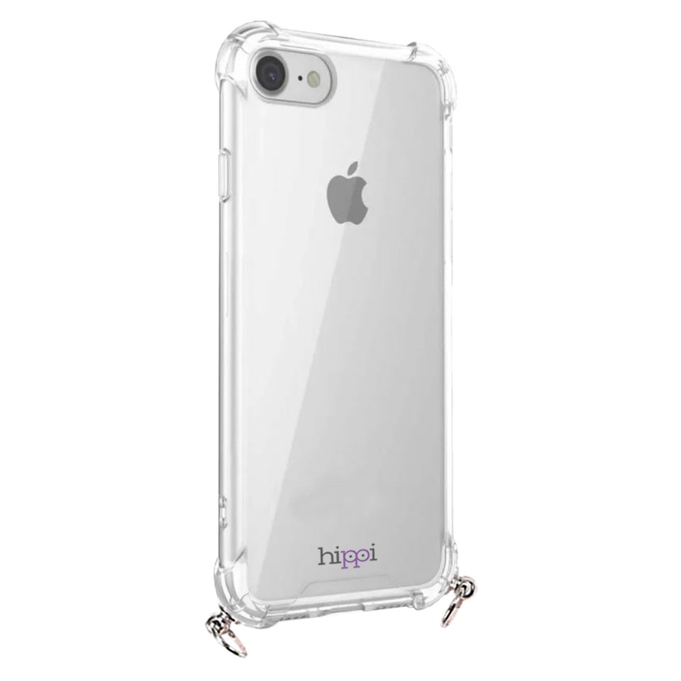 Hippi iPhone SE Darbe Emici Dayanıklı Sert Şeffaf Silikonlu Askılı Telefon Kılıfı