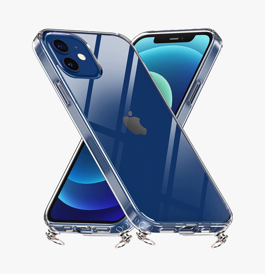 Hippi iPhone 13 Darbe Emici Dayanıklı Sert Şeffaf Silikonlu Telefon Askılı Kılıfı Uyumlu
