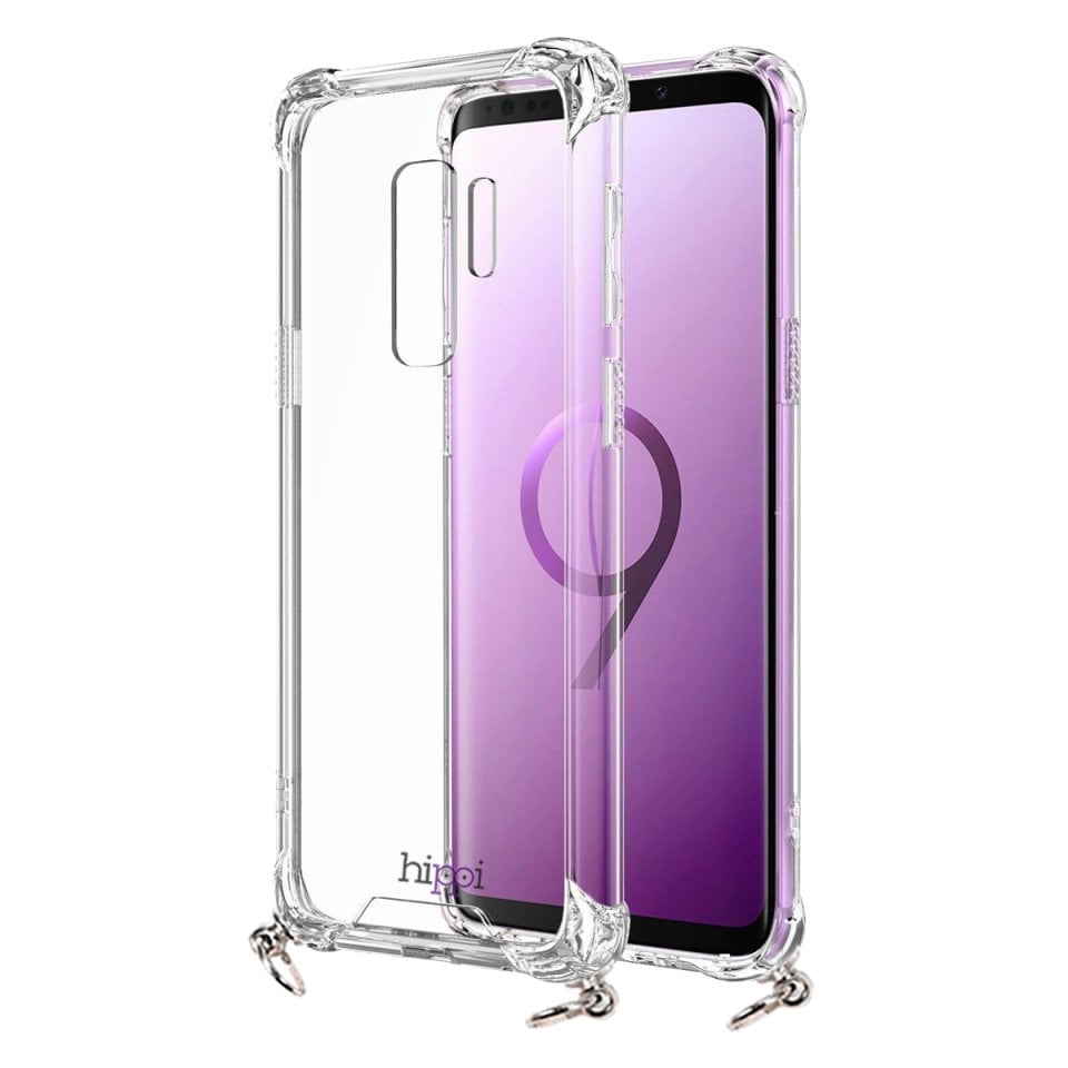 Hippi Samsung Galaxy S9 Plus Uyumlu Darbe Emici Sert Şeffaf Askılı Telefon Kılıfı