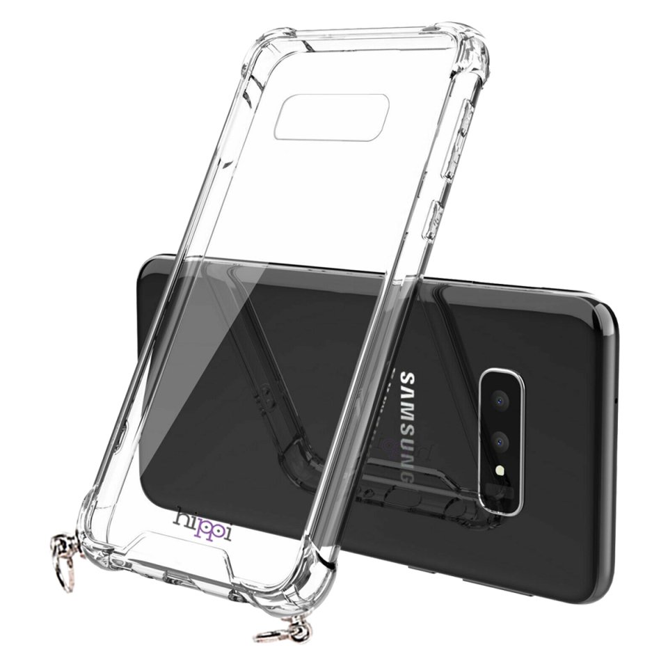 Hippi Samsung Galaxy S10e Uyumlu Darbe Emici Sert Şeffaf Askılı Telefon Kılıfı