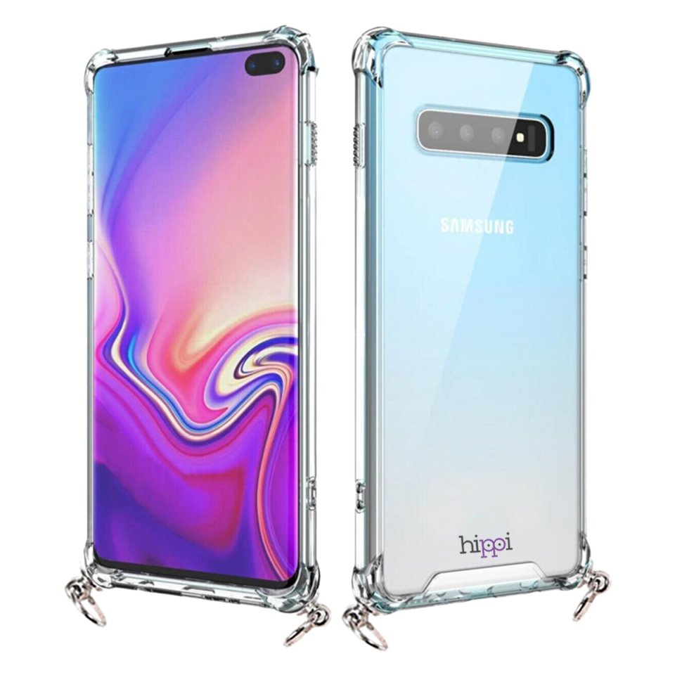 Hippi Samsung Galaxy S10 Plus Uyumlu Darbe Emici Sert Şeffaf Askılı Telefon Kılıfı
