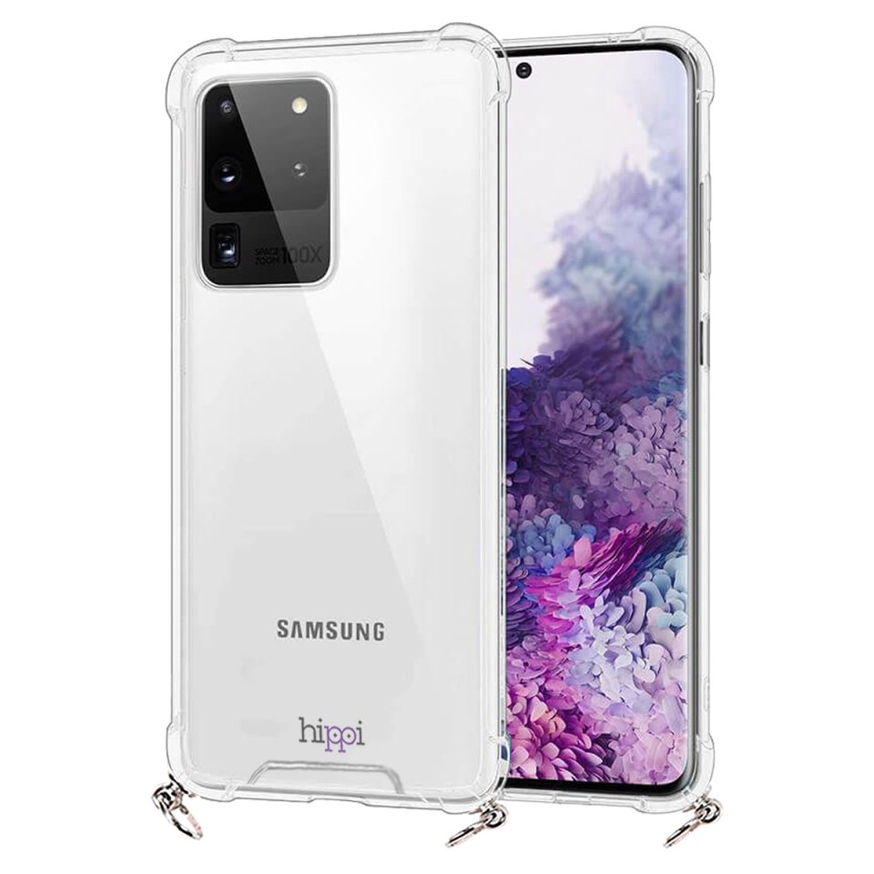 Hippi Samsung Galaxy S20 Ultra Uyumlu Darbe Emici Sert Şeffaf Askılı Telefon Kılıfı