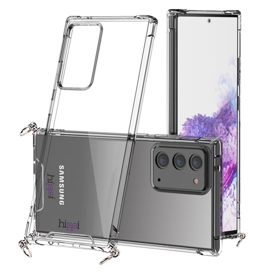Hippi Samsung Galaxy Note 20 Uyumlu Darbe Emici Sert Şeffaf Askılı Telefon Kılıfı