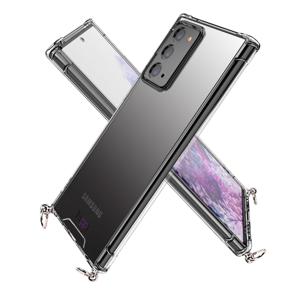 Hippi Samsung Galaxy Note 20 Uyumlu Darbe Emici Sert Şeffaf Askılı Telefon Kılıfı