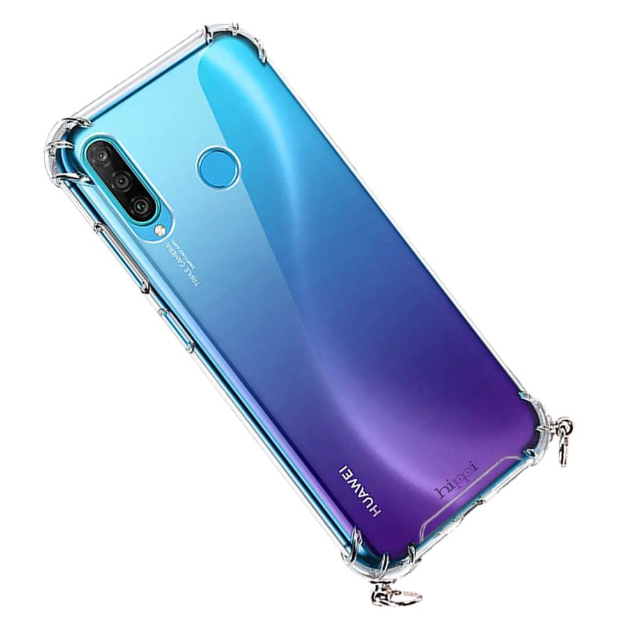 Hippi Huawei P30 Lite Uyumlu Darbe Emici Sert Şeffaf Askılı Telefon Kılıfı