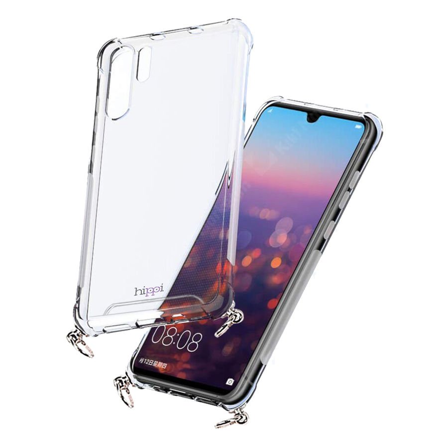 Hippi Huawei P30 Pro Uyumlu Darbe Emici Sert Şeffaf Askılı Telefon Kılıfı