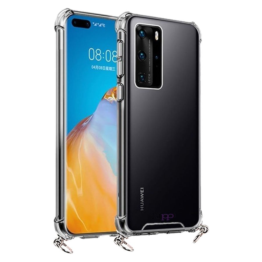 Hippi Huawei P40 Uyumlu Darbe Emici Sert Şeffaf Askılı Telefon Kılıfı