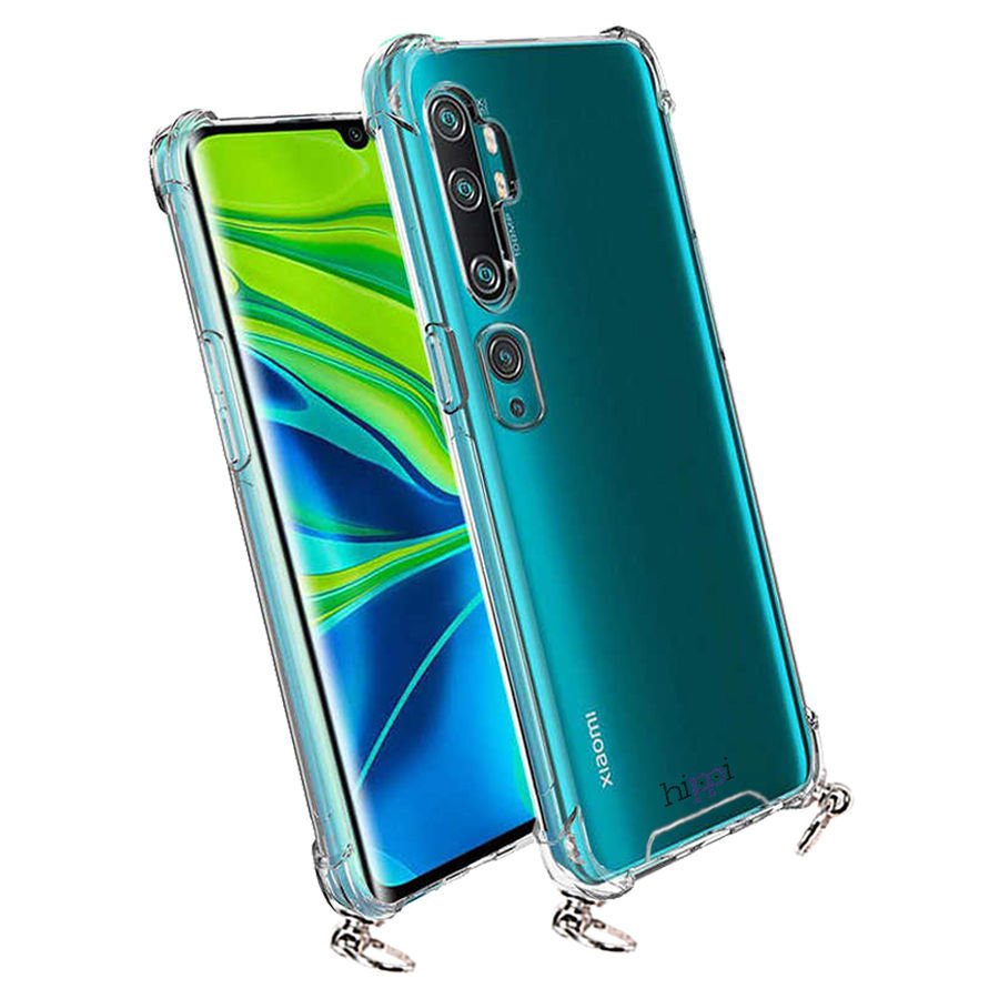 Hippi Xiaomi Mi Note 10 Uyumlu Darbe Emici Sert Şeffaf Askılı Telefon Kılıfı
