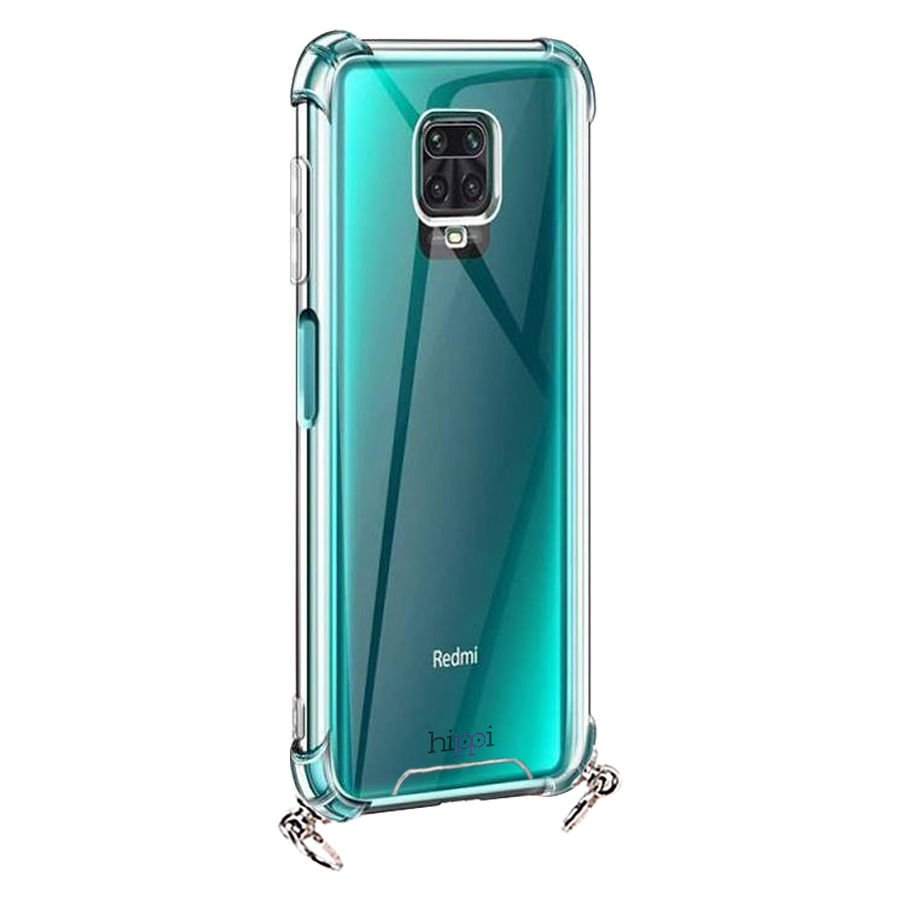 Hippi Xiaomi Redmi Note 9 Pro Uyumlu Darbe Emici Sert Şeffaf Askılı Telefon Kılıfı