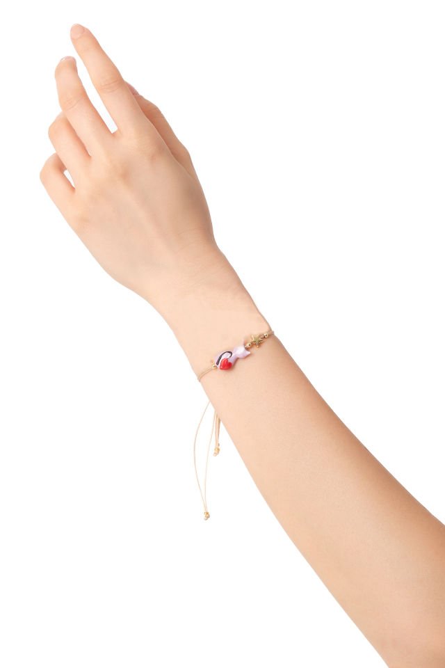 Hippi Pembe Uslu Kedi Ayarlanabilir Bileklik & Halhal