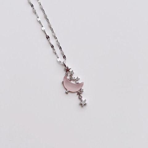 Pink Crescent Steel Necklace