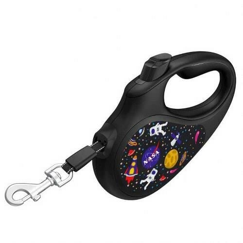 Waudog Collar Geri Çekilebilir Köpek Gezdirme Tasması NASA desenli L 50 KG kadar, 5 mt siyah