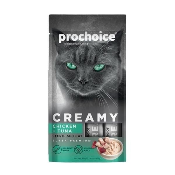 Prochoice Creamy Kediler İçin Tavuklu Ton Balıklı Sıvı Kedi Ödül 4x15 gr