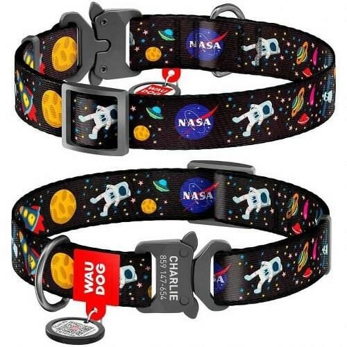 Waudog Collar QR Pasaportlu Köpek Boyun Tasması, NASA Desenli, XS, W 15 mm, L 23-35 cm