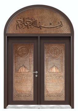 MONO ÇELİK KAPI  MN-7004 Kemerli Camii Kapısı , Yağmur'a ve Güneşe Dayanıklı Bakır Kapı
