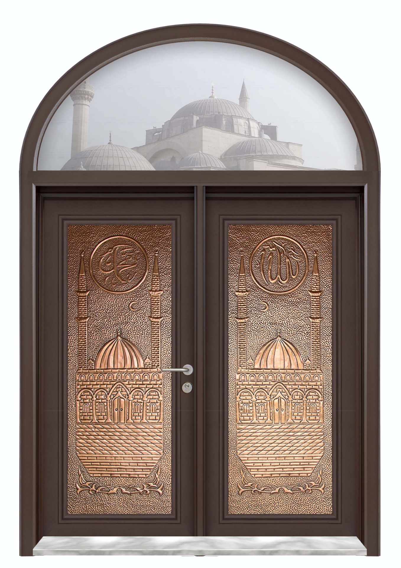 MONO ÇELİK KAPI  MN-7005 Kemerli Camii Kapısı , Yağmur'a ve Güneşe Dayanıklı Bakır Kapı