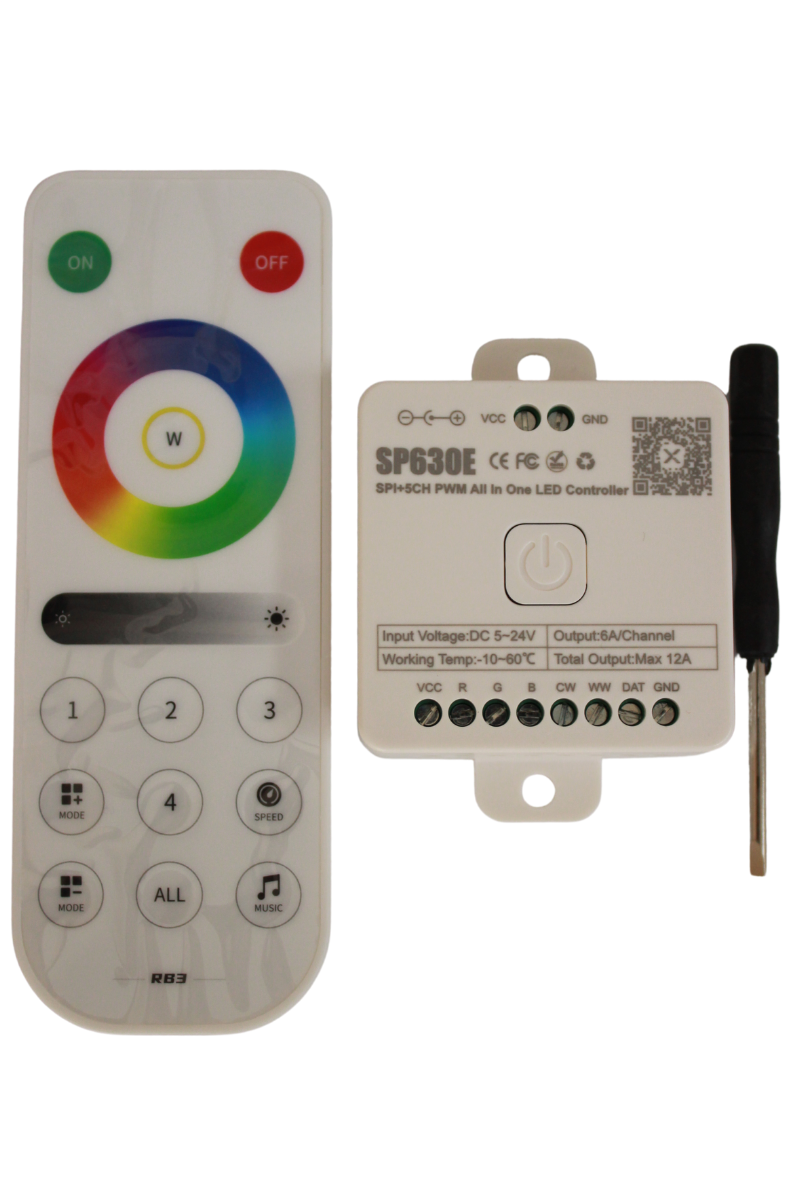 SP630E Bluetooth Müzik Pixel Şerit Led Denetleyici 5 Kanal RGBW+WW Led Kontrol Cihazı+Kumandası 5-24V