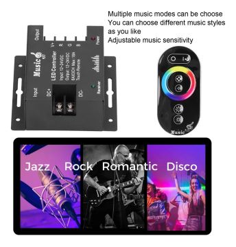 Dokunmatik (Touch) RGB Şerit Led Kumanda Müzik Ses Kontrol Devresi 12-24V