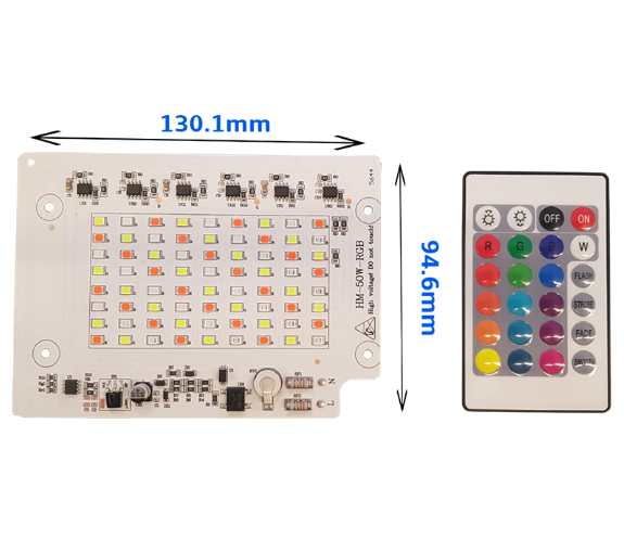 220 Volt 50 Watt SMD 2835 Hazır Projektör Çipi RGB IR Kumandalı PCB