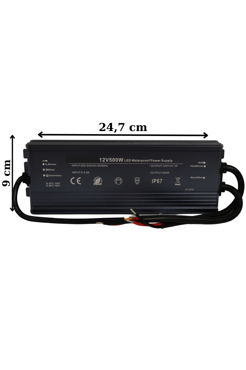 12 Volt 41,7 Amper 500 Watt Dış Cephe Led Adaptör IP67 Su Geçirmez