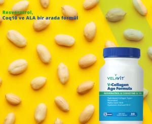 Velavit V-Collagen Age Formula Kollajen, Resveratrol, Alfa Lipoik Asit ve Koenzim Q10 İçeren Takviye Edici Gıda 30 Tablet