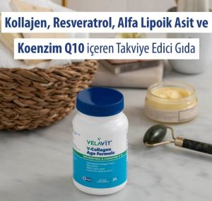 Velavit V-Collagen Age Formula Kollajen, Resveratrol, Alfa Lipoik Asit ve Koenzim Q10 İçeren Takviye Edici Gıda 30 Tablet