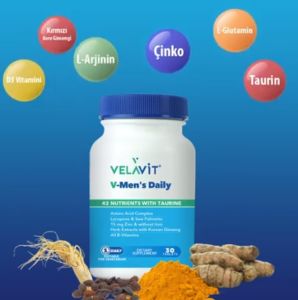 Velavit V-Men's Daily Amino Asit, Multivitamin ve Bitki Ekstreli Takviye Edici Gıda 30 Tablet