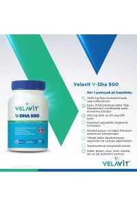 Velavit V-DHA 500 Dha, Epa ve Omega 3 Yağ Asitleri İçeren Takviye Edici Gıda 30 Yumuşak Jel Kapsül