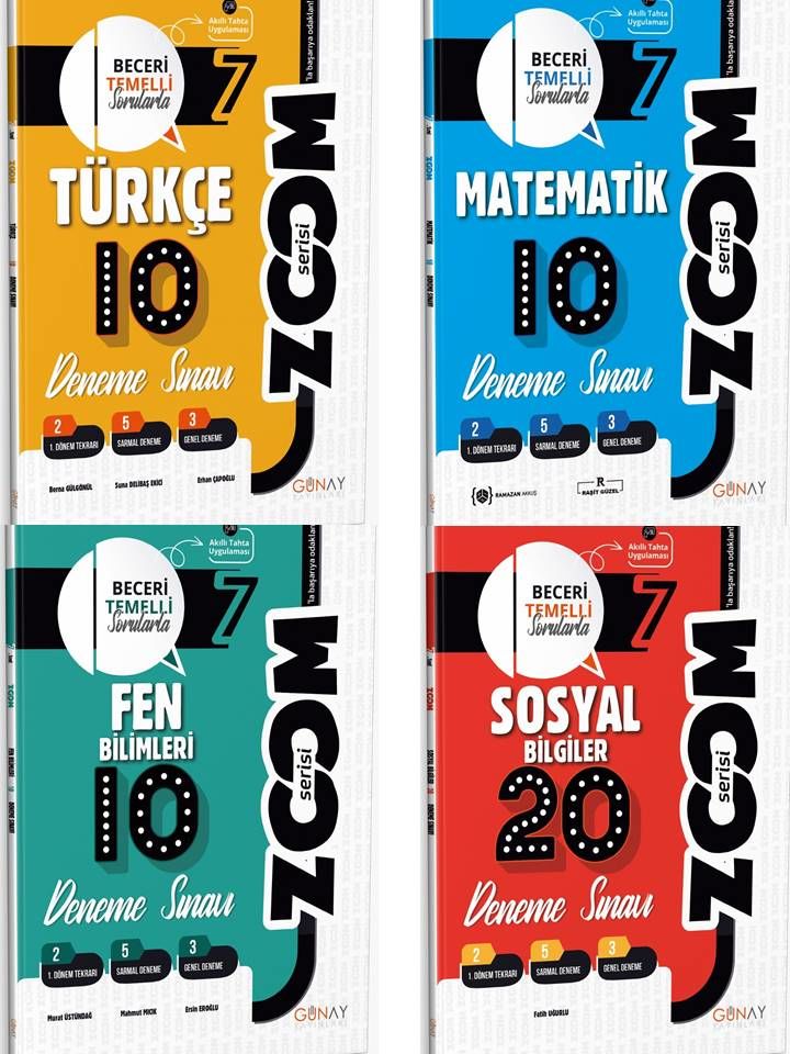 7. Sınıf Zoom Türkçe 10'lu, Matematik 10'lu, Fen Bilimleri 10'lu, Sosyal Bilgiler 20'li Deneme Seti