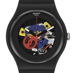 SO29B107 Swatch Black Lacquered Again Unisex Kol Saati