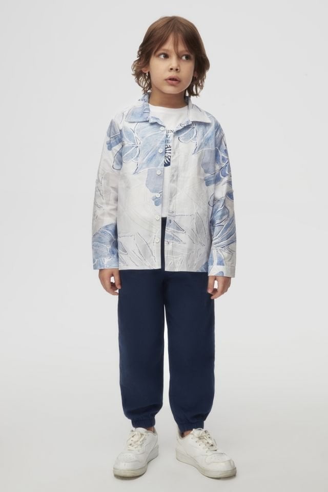 Erkek Bebek – Blue Foral Ceket Tişört ve Pantolon Takım