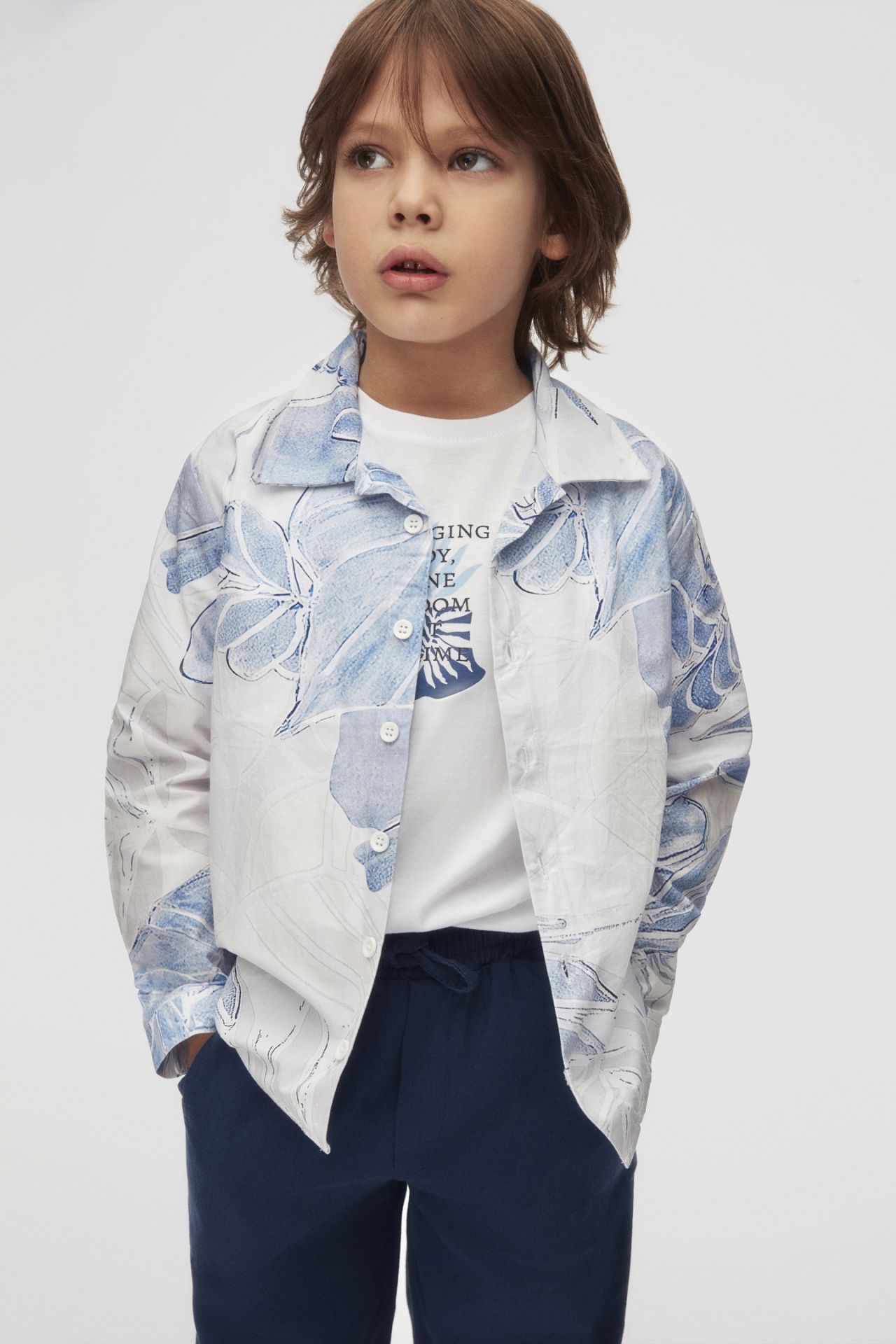 Erkek Bebek – Blue Foral Ceket Tişört ve Pantolon Takım