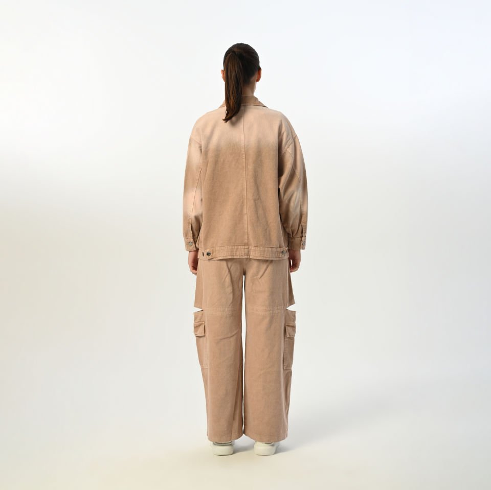 Kız Çocuk Beige Oversize Ceket Cargo Pantolon Takımı