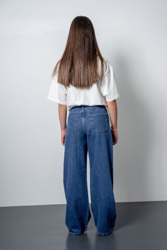 Kız Çocuk White Oversize Tshirt Denim Pantolon Takımı