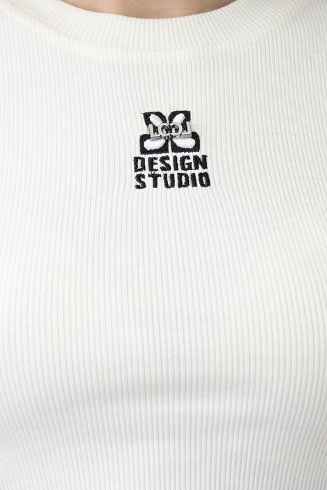 Kız Çocuk White Crop Tshirt Çizgili Eşofman Takımı