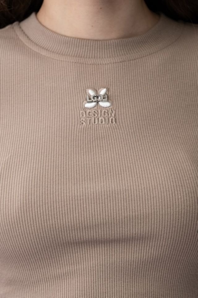 Kız Çocuk Capuccino Crop Tshirt Çizgili Eşofman Takımı