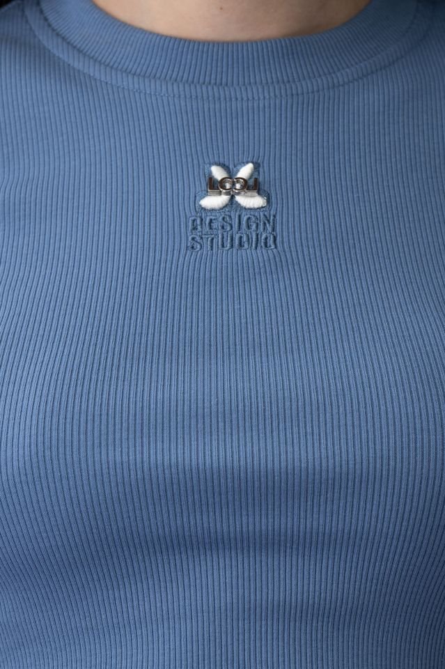 Kız Çocuk Warm Blue Crop Tshirt Çizgili Eşofman Takımı